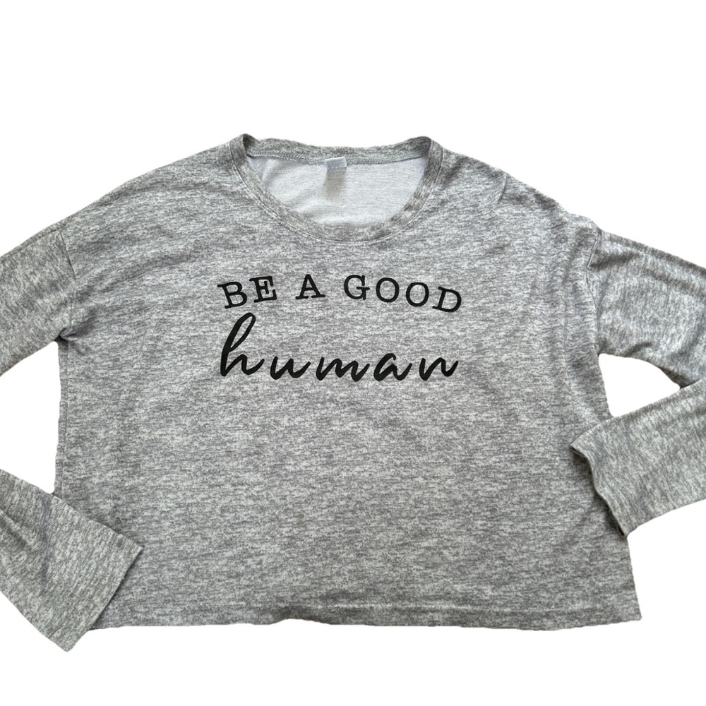 Be a good human lightweight cropped sweater top gray medium